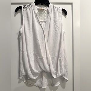 Takara White Sleeveless eyelet embroidered cross front blouse